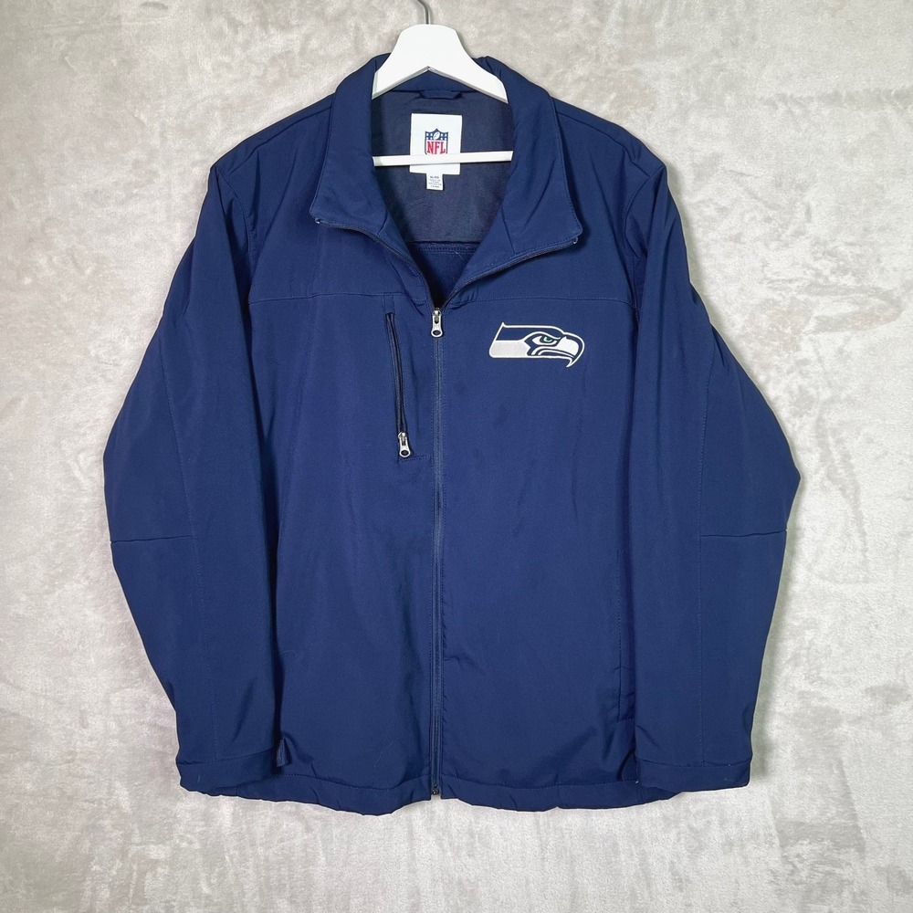 NFL Mens Seattle Seahawks XL Full Zip Blue Soft Shell Jacket Fleece Lined
